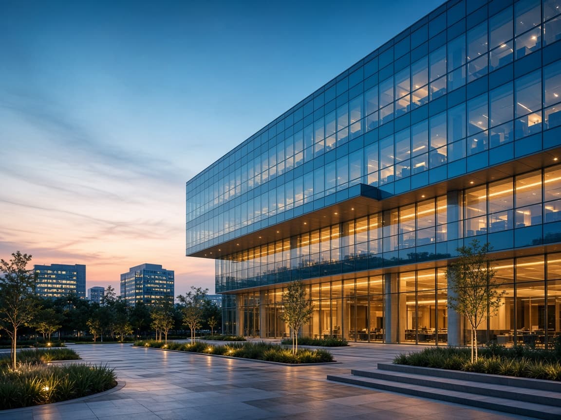 Modern technology campus office at dusk