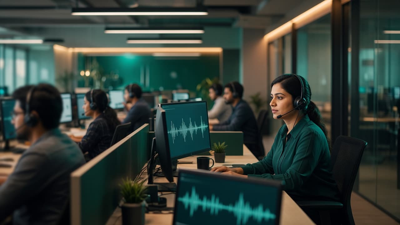 Indian business communication team working with headsets and call dashboards